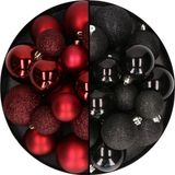 Decoris boules de Noël 56 pièces - rouge foncé/noir - 4-5-6 cm - plastique