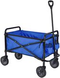 Amazon Basics Inklapbare, in hoogte verstelbare en opvouwbare tuinwagen/trolley voor buiten met hoes, blauw