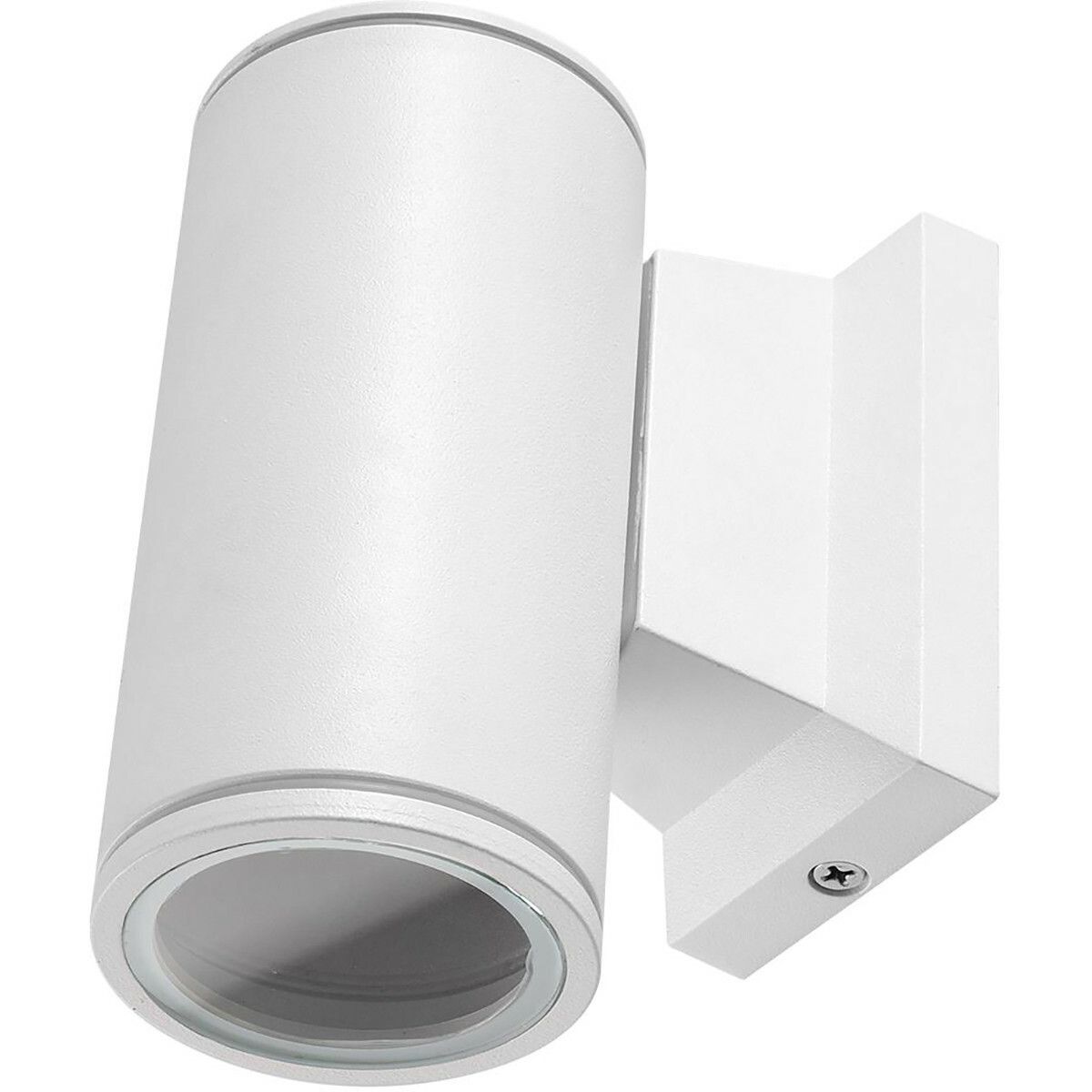 BES LED Wandlamp Buiten - Aigi Wally Down - GU10 - Rond - Mat Wit - Philips CorePro 827 4.6W - Warm Wit