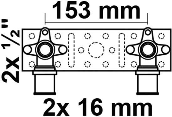 KIRCHHOFF MS montage eenheid, blanco, 16 mm x 1/2"BI, HOH afstand 153 mm, persfitting voor meerlagen buis