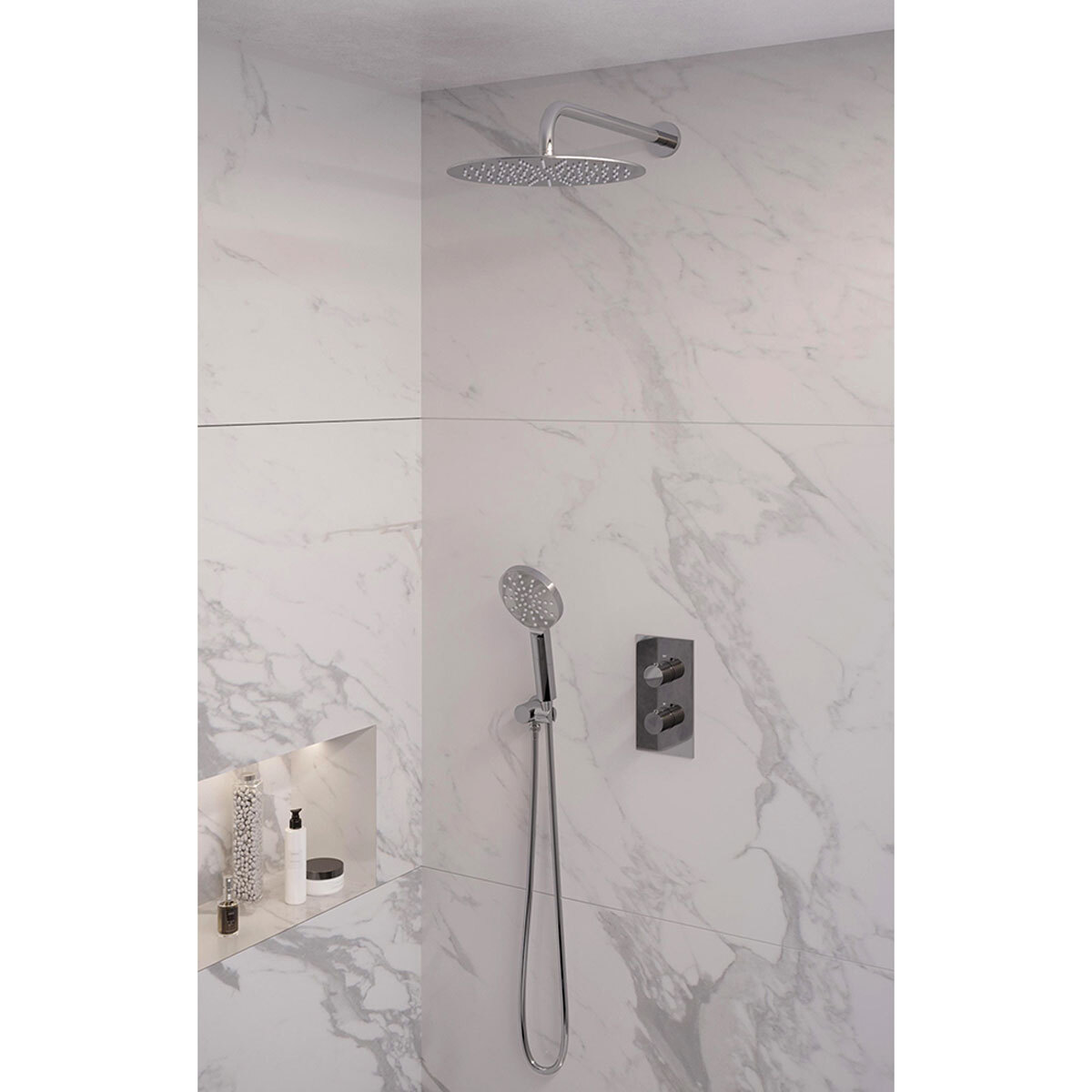 Brauer Regendoucheset 34 Inbouw Muur Chrome Edition 30cm Rond Glans Chroom 2 Greeps 3-weg met Thermostaatkraan en Handdouche