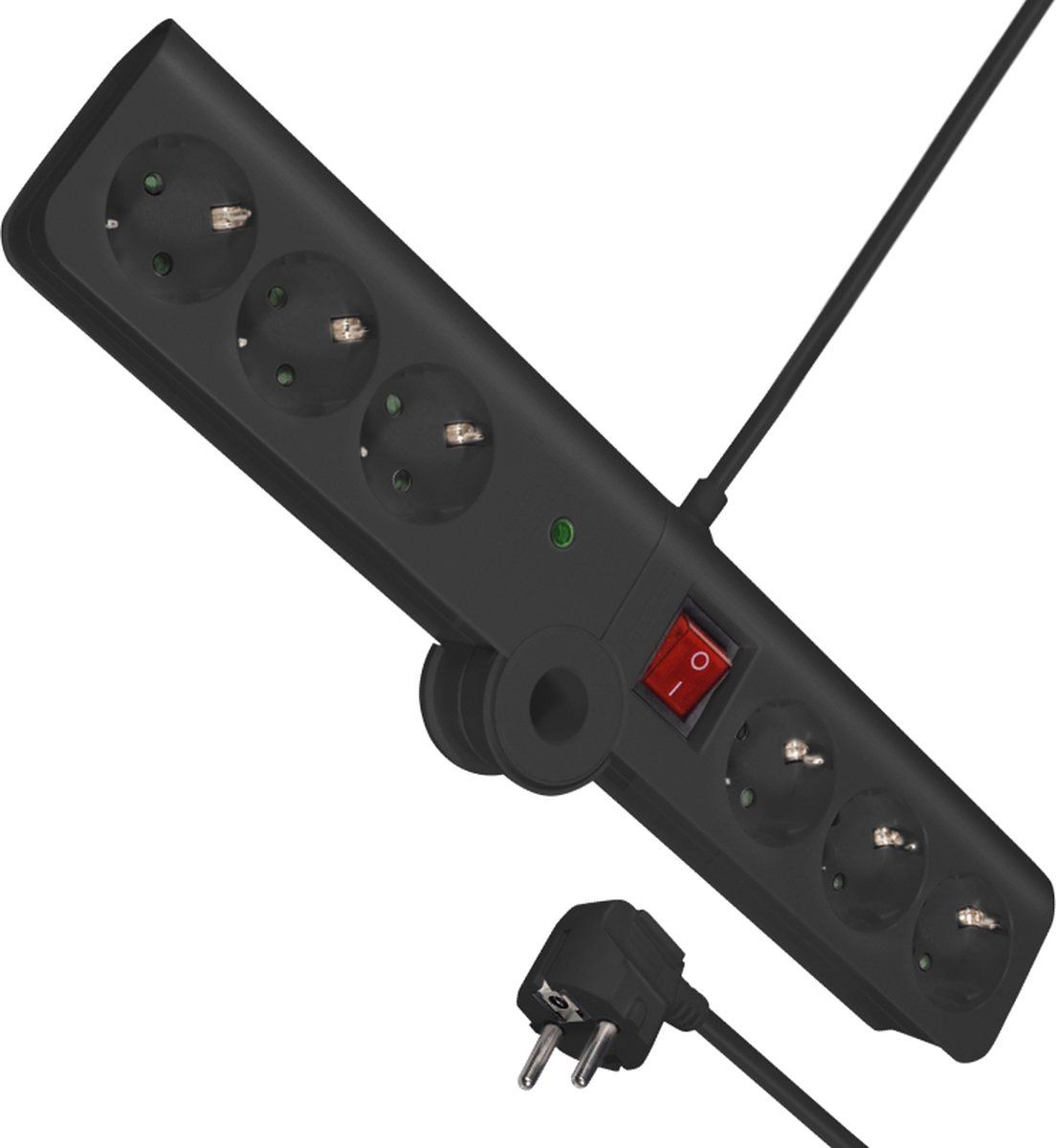 MaxTrack Stekkerdoos met 6 contacten, overspanningsbeveiliging en inklapbaar design / zwart - 5 meter