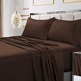 Tribeca Living Zachte Egyptische katoenen satijnen effen lakens en kussensloop set, extra hoog, 600 draadtelling, chocolade, King