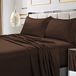 Tribeca Living Zachte Egyptische katoenen satijnen effen lakens en kussensloop set, extra hoog, 600 draadtelling, chocolade, King