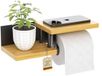 Merkloos / Sans marque Bamboo Toilet Paper Holder with Storage Shelf - Black Wall-Mounted Toilet Roll Holder (Stick or Drill)