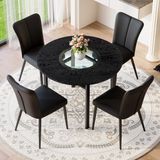 STILVORA Eethoek Set 100 cm - Ronde Tafel Met 4 Stoelen En Glazen Inzet - Voor Eetkamer En Woonkamer - MDF Zwart