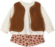 Vertbaudet 3-delige babyset voor meisjes, Dierenprint, Mouwloos, Ronde hals, 80% katoen, 20% gerecycled katoen, Maat 62