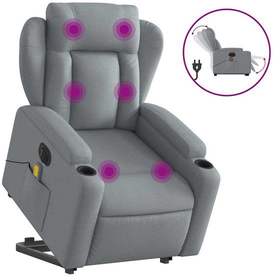 vidaXL Sta-op-massagestoel elektrisch verstelbaar stof lichtgrijs