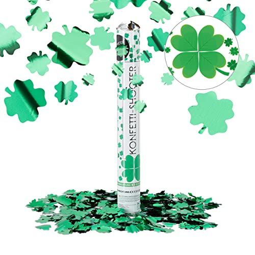 Relaxdays Party Popper klavertje 4 vellen 40 cm confettikanon Silvester Halloween groen metallic