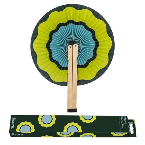 Fisura Vouwwaaier groen met golven, origineel van papier, PAI PAI groen en blauw, huwelijkscadeau voor gasten, cadeau voor feest of ceremonie.