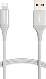 Amazon Basics Aansluitkabel, USB-A naar Lightning, dubbel gevlochten nylon, geavanceerde collectie, MFi-gecertificeerde oplaadkabel voor iPhone, 0,9 m, zilver