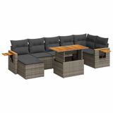 vidaXL 8-delige Loungeset met kussens, polyrattan, acacia, grijs