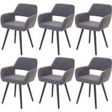 HWC Set van 6 eetkamerstoelen HWC-A50 II, keukenstoel, retro jaren 50 design ~ textiel, grijs, donkere poten