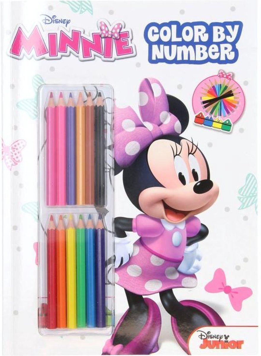 Disney Kleurboek met 12 kleurpotloden Minnie Mouse - Kleuren op nummer