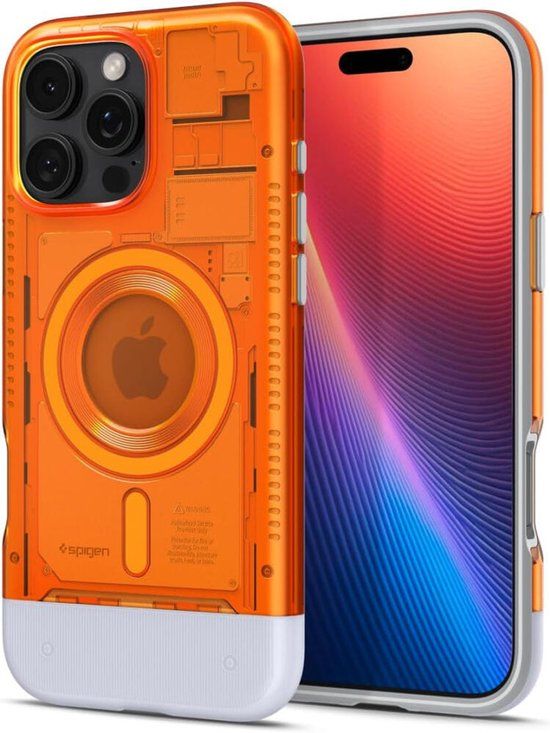 Spigen Classic C1 MagFit Hoesje Geschikt voor Apple iPhone 16 Pro - Compatibel met MagSafe - Retro Back Cover - Oranje