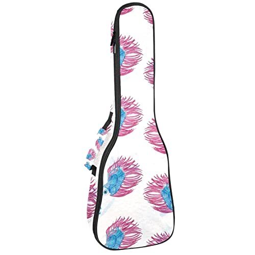 Mersov Tenor Ukulele Gigbag Waterdichte Ukelele Case Gewatteerde Rugzak, Geweldig voor Sopraan Concert (21/23/24") Blauw Roze Patroon Aquarel Vissen