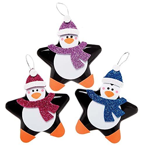 Baker Ross FE836 Pinguin ster Kerstballensets - Pak van 8, Maak je eigen kerstversieringen, Feestelijke boomversieringen voor kinderen om te versieren en weer te geven