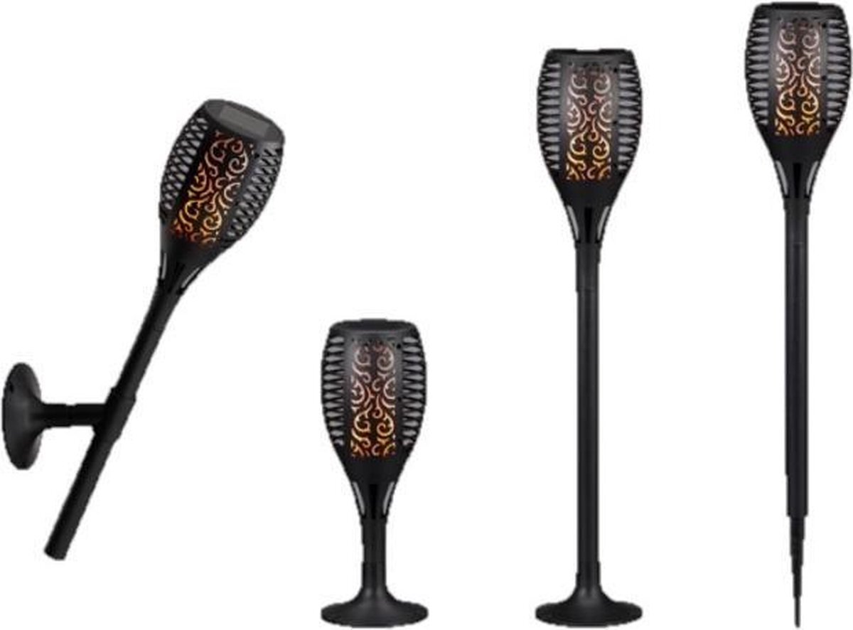 CEPEWA Set van 8x stuks solar tuinlampen/tuinfakkels met vlameffect op zonne-energie 58 cm - Prikspots tuinverlichting