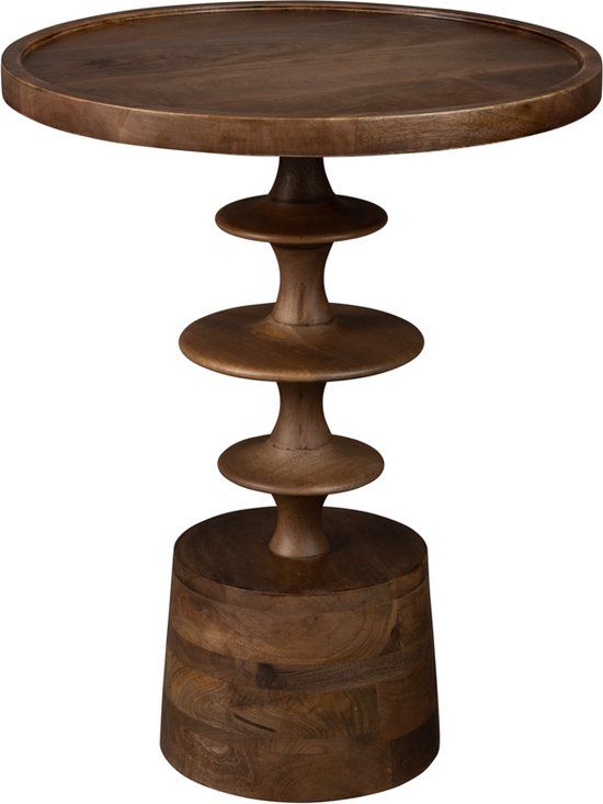 Dutchbone Cath Bijzettafel Rond 46 cm Mangohout - Bruin | Retro & Vintage