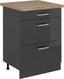 Vicco R-Line Meuble bas de cuisine – 60 cm avec tiroirs, Chêne WB Anthracite Laqué brillant