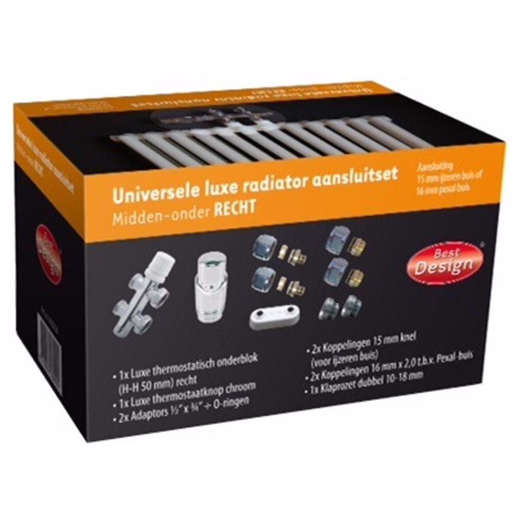 Universele radiator aansluitset midden onder recht chroom 3825030