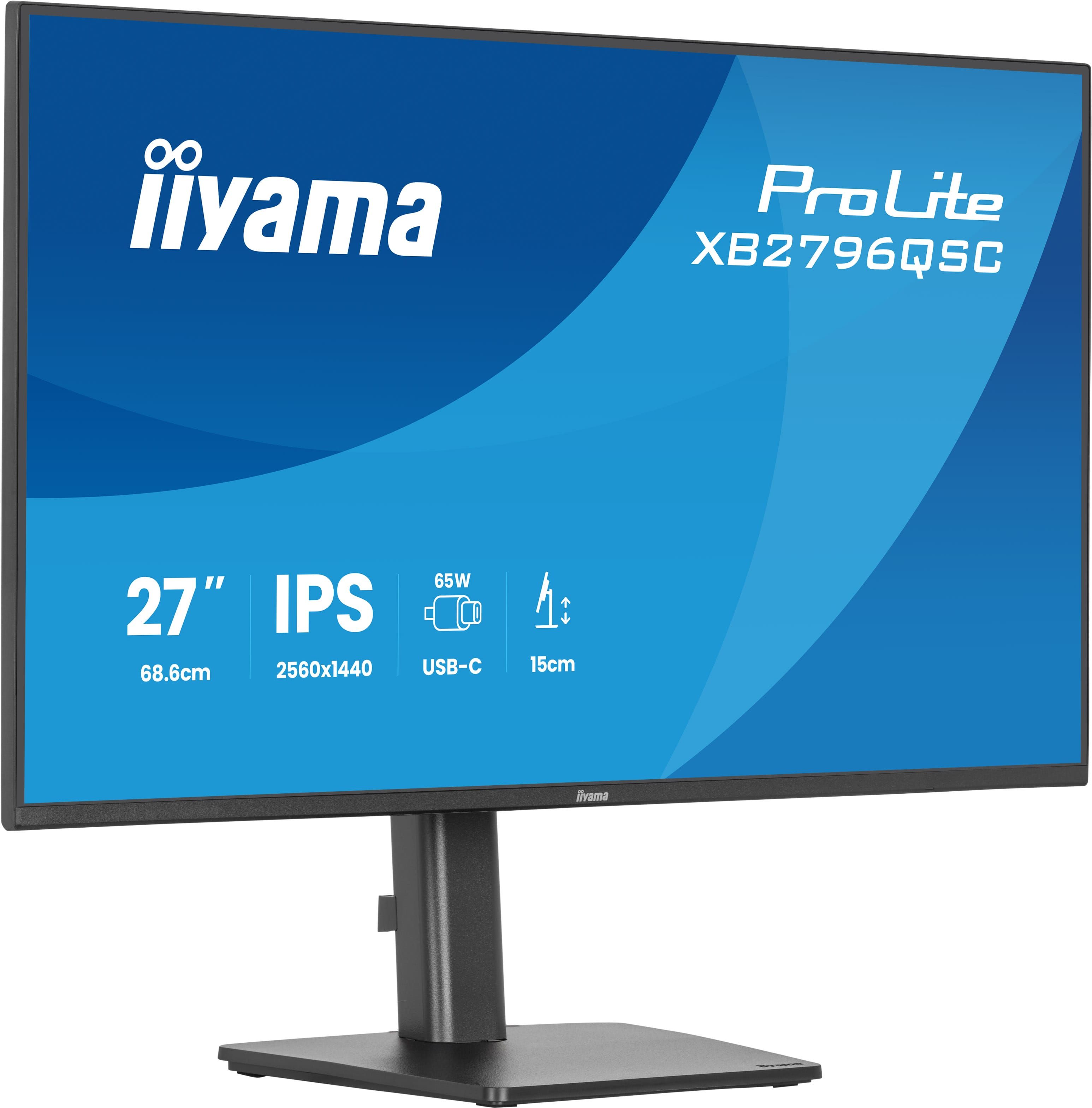 iiyama ProLite XB2796QSC-B1 - 27 inch - QHD - IPS - USB-Hub (2x) - Verstelbaar - USB-C (65 watt)