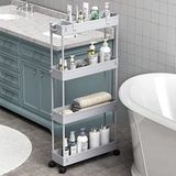 SAKA Slanke opbergwagen, 4 niveaus badkamer rollende utility cart opslag organizer uitschuifbare kar, mobiele rekken unit organizer trolley voor kantoor, badkamer, keuken, wasruimte, smalle plaatsen