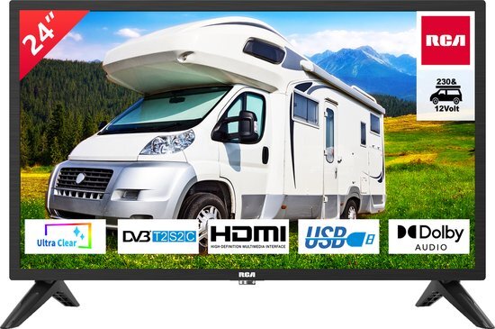 rca RB24H2CU 24 inch TV (TV 60 cm), geschikt voor campers en caravans 12V autoadapter, Dolby Audio, triple tuner DVB-C/T2/S2, VGA PC-aansluiting, HDMI, USB, digitale audio-uitgang, inclusief hotelmodus