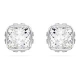 Swarovski Birthstone Oorknopjes, Square slijpvorm, April, Wit, Rodium toplaag