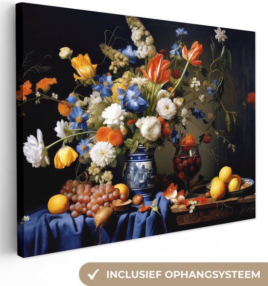 OneMillionCanvasses Canvas Schilderij 160x120 cm - Bloemen - Fruit - Stilleven - Multicolor - Rechthoek