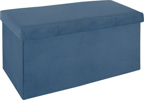 Atmosphera Poef Tess velvet 76x38cm - Opvouwbaar - Donkerblauw