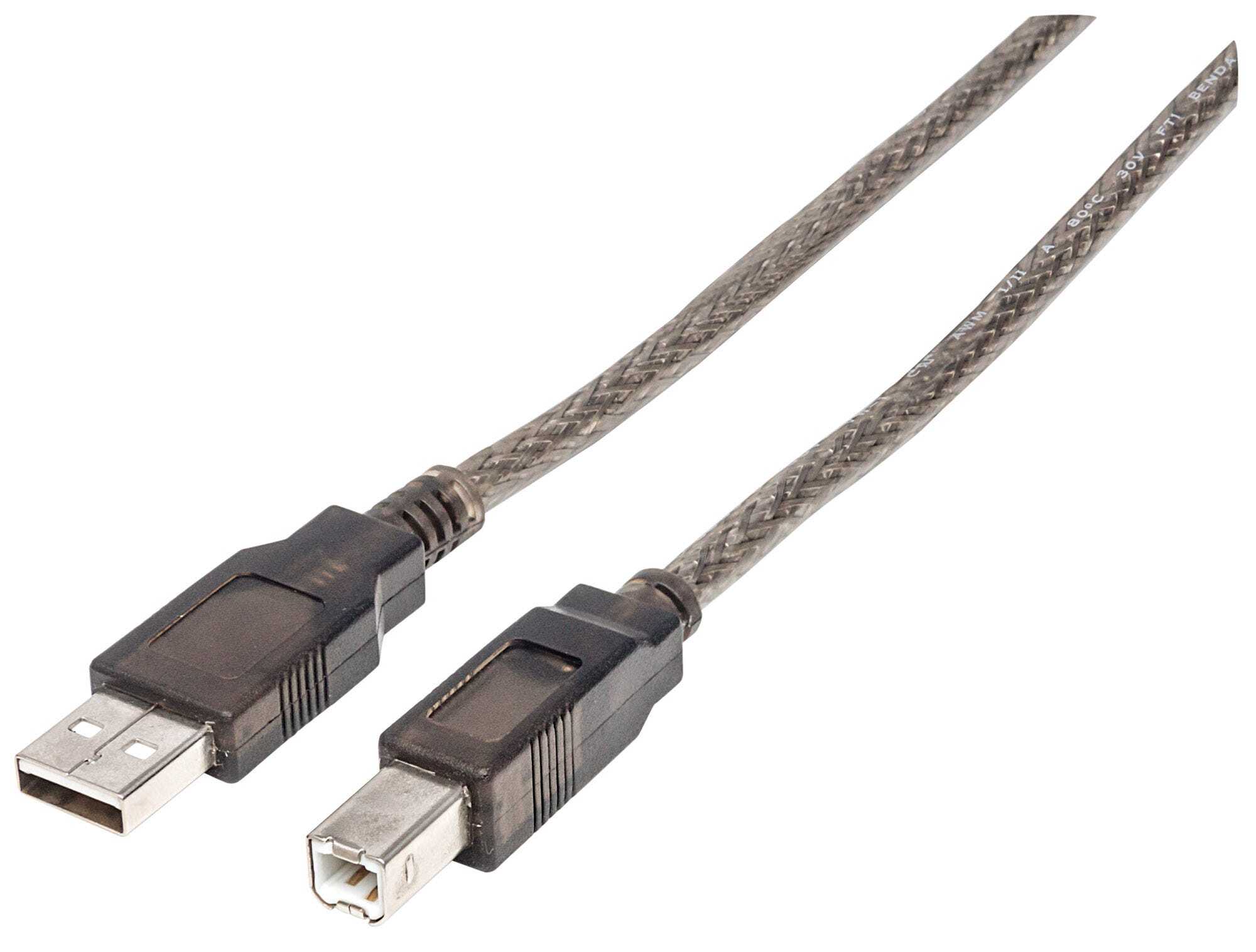 MANHATTAN USB 2.0 Active Cable, USB-A to USB-B, Male to Male, 15m, Built-in Chipset With Amplification, Black, Polybag