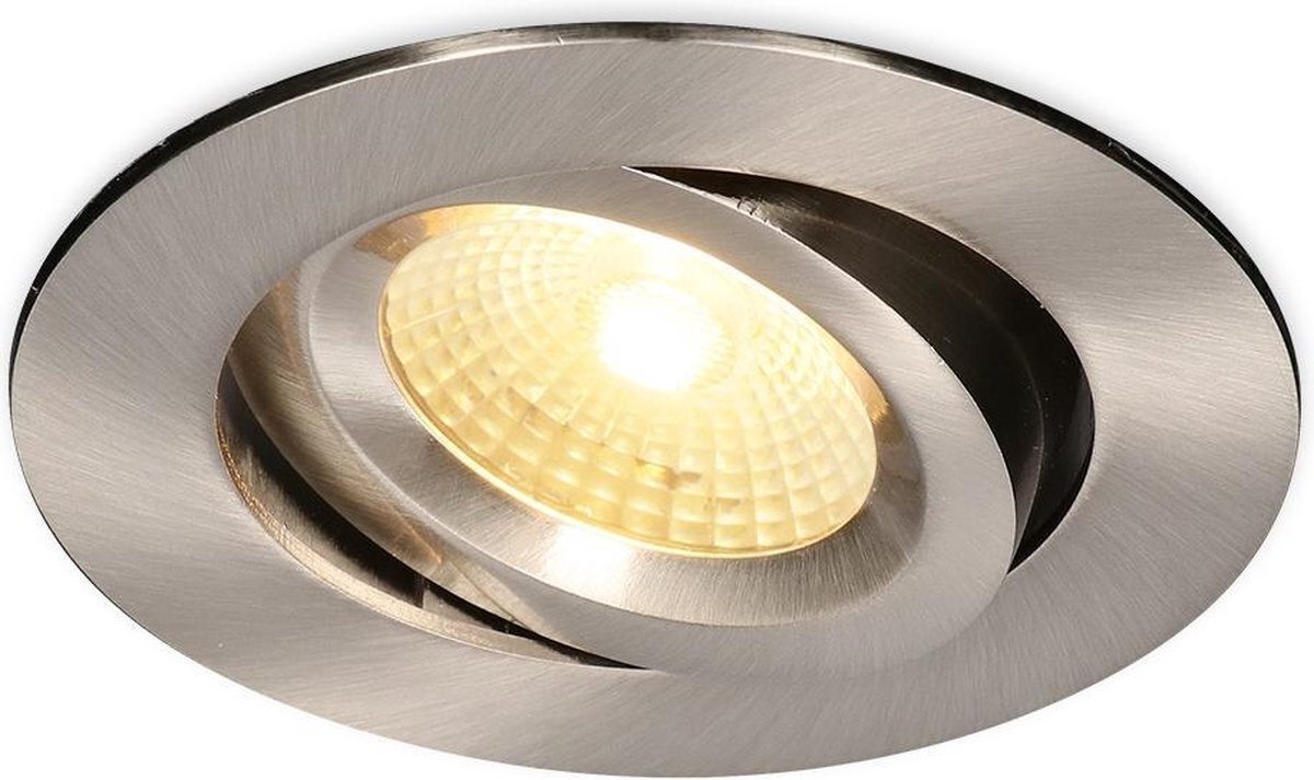 Lightexpert HOFTRONIC Salerno - LED Inbouwspot badkamer RVS - Dimbaar en kantelbaar - Spotjes verlichting - Badkamerverlichting - IP44 waterdicht - Rond - Ø 79 mm - 2700K Extra warm wit (sfeervol) - 650 Lumen - 8 Watt - Plafondspots