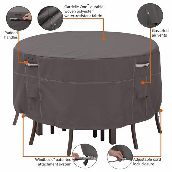 Classic Accessories Ravenna Ronde afdekking voor tuintafel en stoelen, donker taupe/mushroom/espresso (178 cm, large)