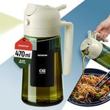PORTENTUM Olijfolie spuitfles voor het koken 16oz/470ml 2-in-1 spray- en schenkfunctie - Anti-druppel groene glazen flessendispenser met lichtbescherming - Meertalige etiketten - Airfryer salades