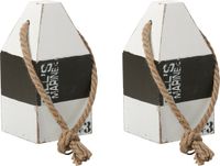 Excellent Houseware Deurstopper - 2x - havenpaal maritiem hout/touw 18 cm