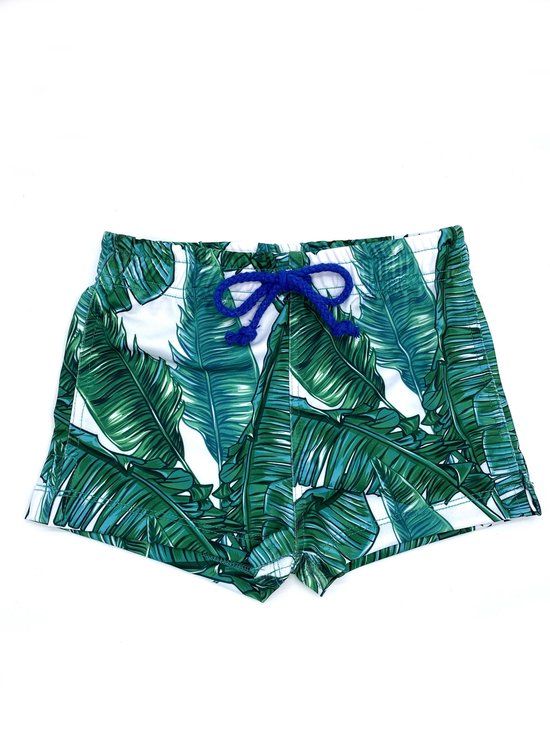 Supercute Jongens zwembroek - bladeren print - maat 80-86 - wit/groen/blauw
