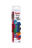 Pentel iZee BX460 balpen, met metalen clip, brede punt, 1 mm, zwart/rood/blauw/groen, 4 stuks