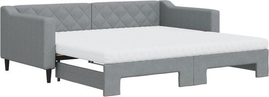 vidaXL Slaapbank onderschuifbed en matrassen 90x190 cm stof lichtgrijs