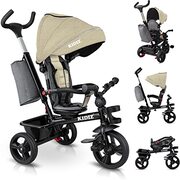 Kidiz KIDIZ® Driewieler 5-in-1 kinderdriewieler met duwstang stuursysteem stang vanaf 1 jaar vooruit en achteruit rijden jogger, mand tas drankhouder zonnedak rubberen wielen, buggy fiets baby inklapbaar beige