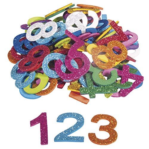 RAYHER 30228000 schuimrubber cijfers glitter, 3 cm, 100 stuks, zelfklevend, kleuren gemengd, glitter schuimstickers, schuimrubberstickers 0-9, om te decoreren