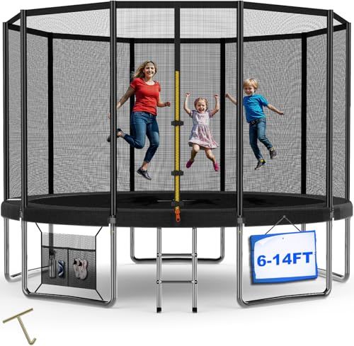 Devoko Trampoline, kindertrampoline Ø 183/228/305/366/427 cm, complete set met veiligheidsnet, ladder, dekzeil, schoenennet, elastische tuinmat, 150 kg (zwart)