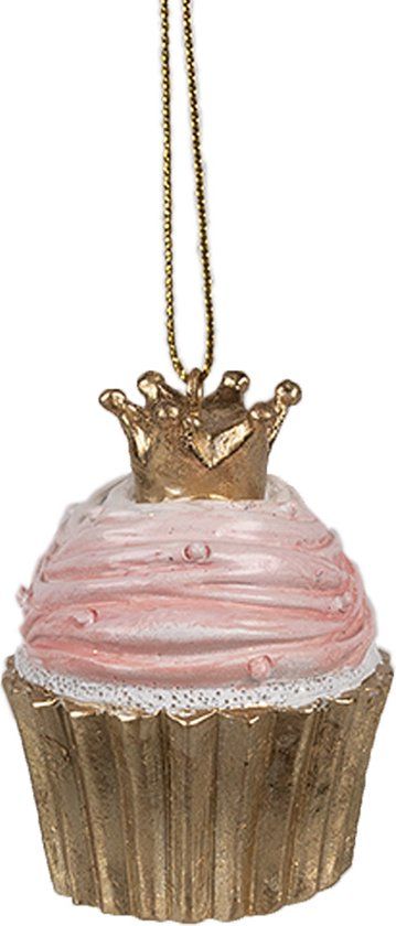Clayre & Eef Kersthanger Cupcake Ø 4x6 cm Roze Kunststof