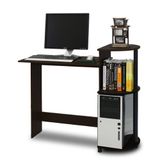 Furinno Compact computerbureau, pc-tafel, bureautafel, met planken, espresso/zwart, 99 (breedte) x 85,3 (hoogte) x 39,4 (diepte) cm