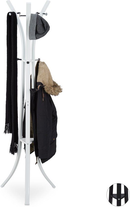 Relaxdays Kapstok Metaal - Vrijstaande Garderobe - 175 cm - Wit