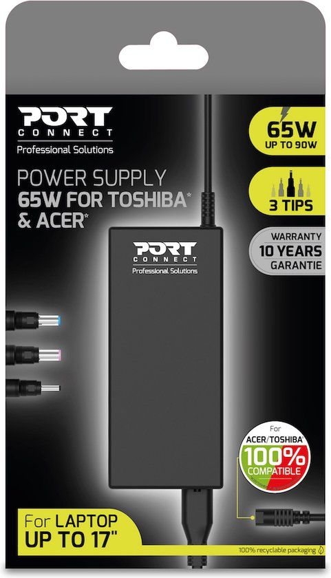 Port Designs 900093-ACTO Netvoeding & Inverter 65W Zwart