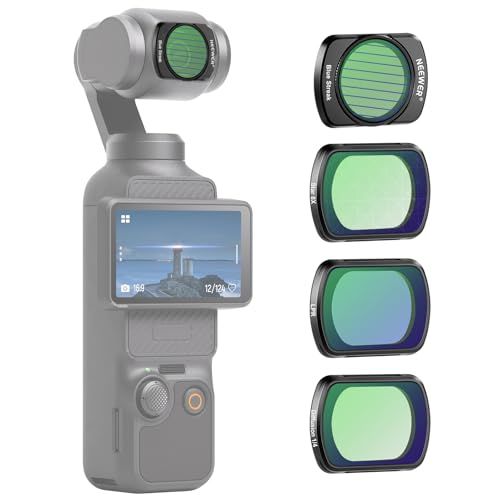 NEEWER Magnetische effectfilterset compatibel met DJI Osmo Pocket 4 & 3 Creator Combo, 4-delig: 8x ster, blauwe streep anamorfisch, LPR, zwart diffusie 1/4