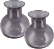 DK design Vase Mira - 2x - vase boule modèle - verre fumé - D16 x H17 cm