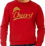 Bellatio Decorations Foute Kersttrui/sweater voor heren - cheers! - rood - glitter goud - kerstfeest XL