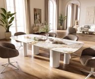 DELIFE Edge Boot 260x120 cm Ceramic Dining Table Minas Melange White-Beige Pillar White Metal